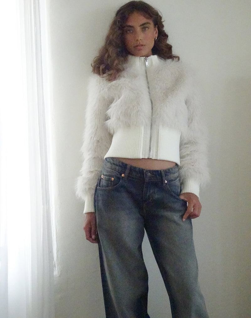 Women's Motel Rocks Homari Shaggy Faux Fur Jackets Cream White | KIO4466IU