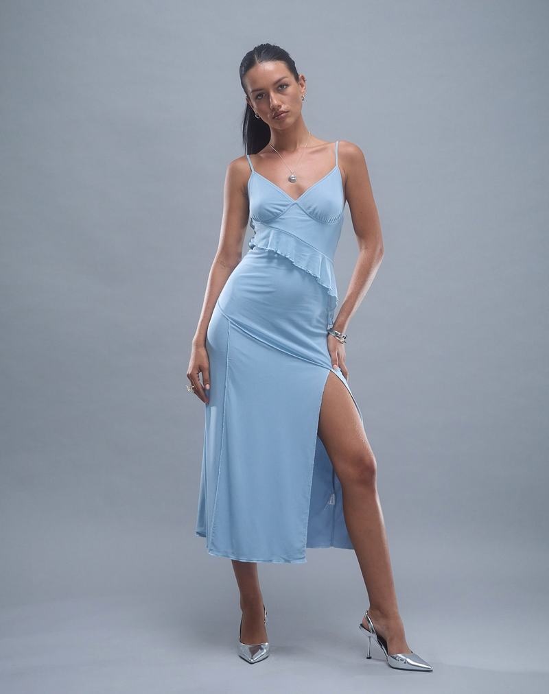 Women's Motel Rocks Jacy Ruffle Midi Dress Blue | AQA689QR