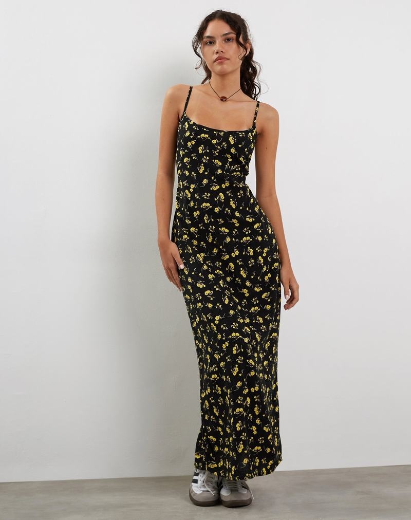 Women\'s Motel Rocks Kafka Maxi Dress Black Yellow | NJX3316ZD