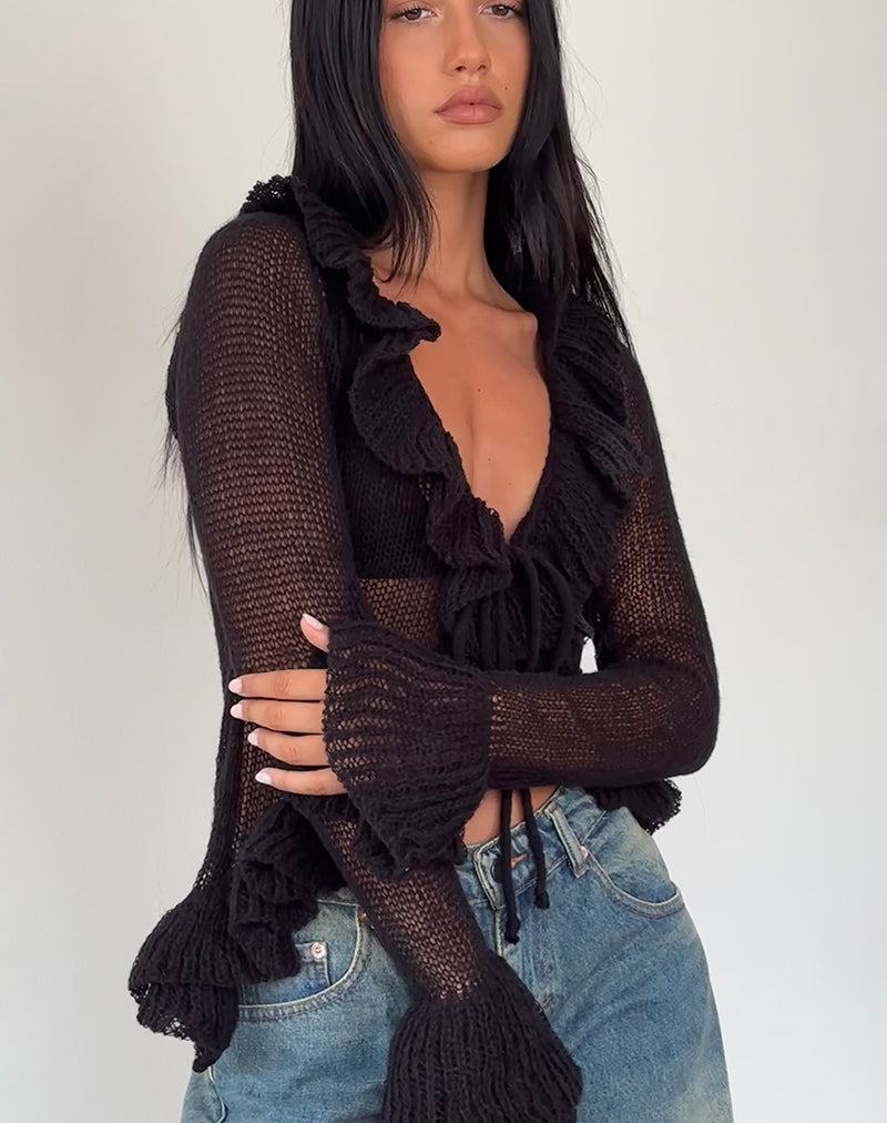 Women's Motel Rocks Kendra Ruffle Cardigan Black | VRK8911DB