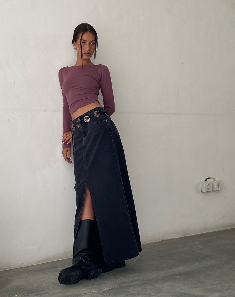 Women's Motel Rocks Low Rise Maxi Denim Skirt Black | DLQ6911DY