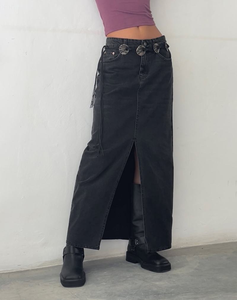 Women's Motel Rocks Low Rise Maxi Denim Skirt Black | DLQ6911DY