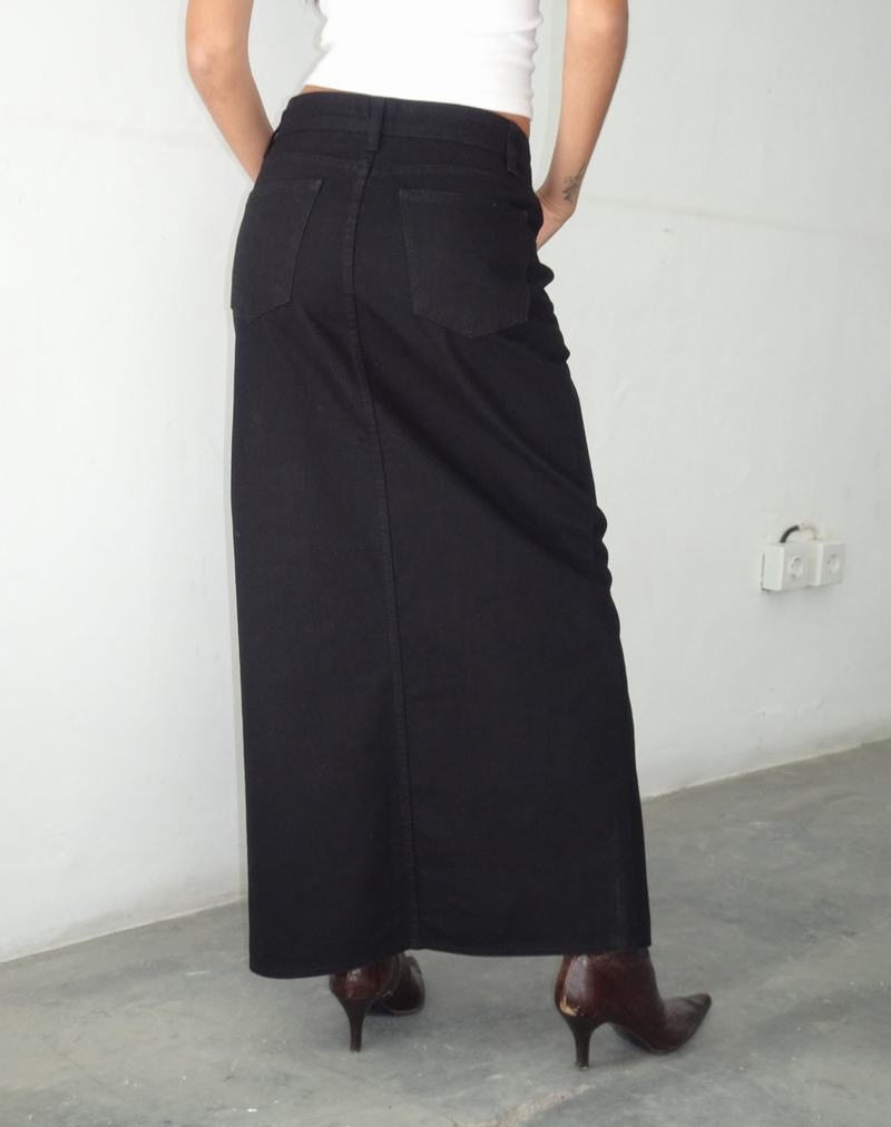 Women's Motel Rocks Low Rise Maxi Denim Skirt Black | UZA4476NE