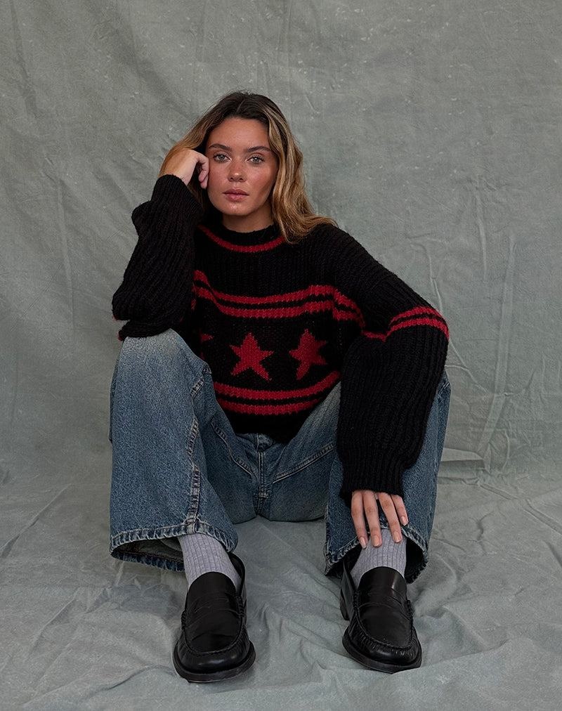 Women's Motel Rocks Lulees Oversized Jumpers Black Red | LQY860IG