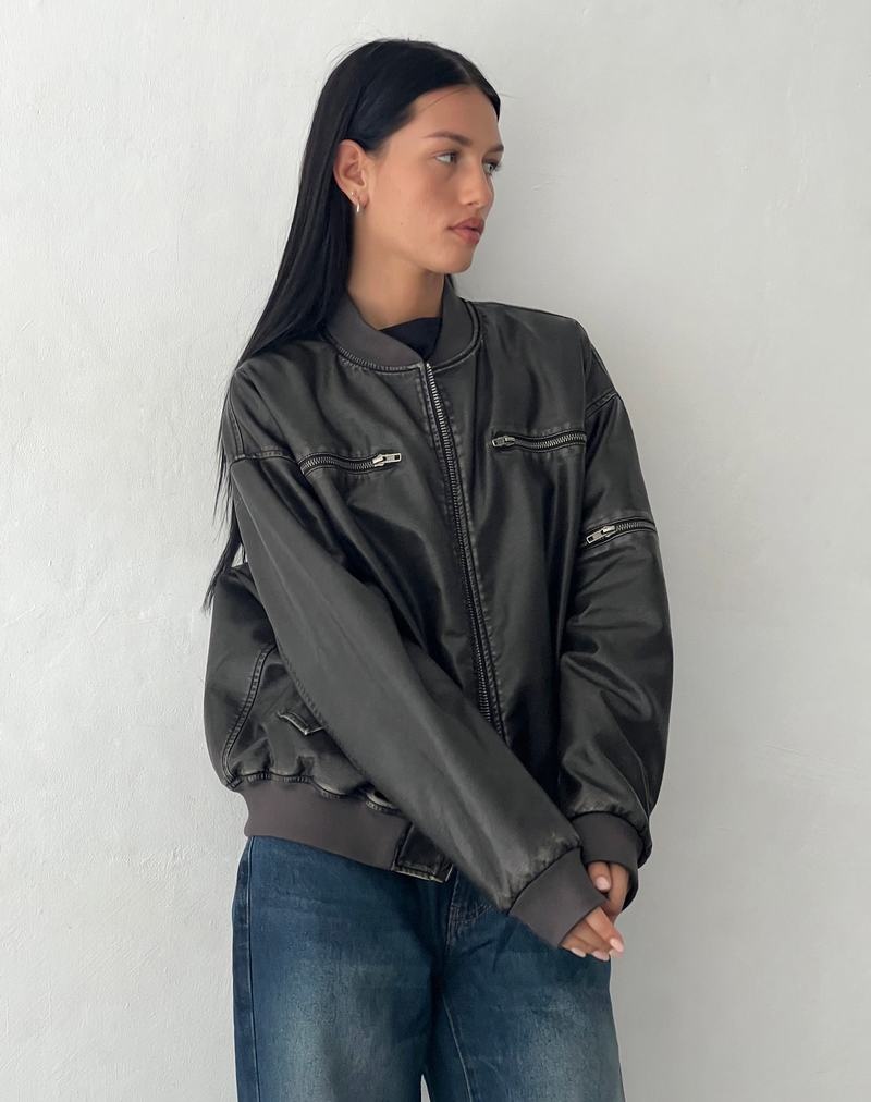 Women's Motel Rocks Marco Distressed Bomber Jackets Black | QVW9821JR