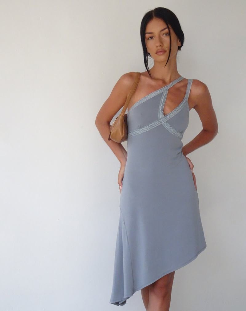 Women's Motel Rocks Motel X Jacquie Chrissy Asymmetric Mini Dress Grey | IYQ1945LL