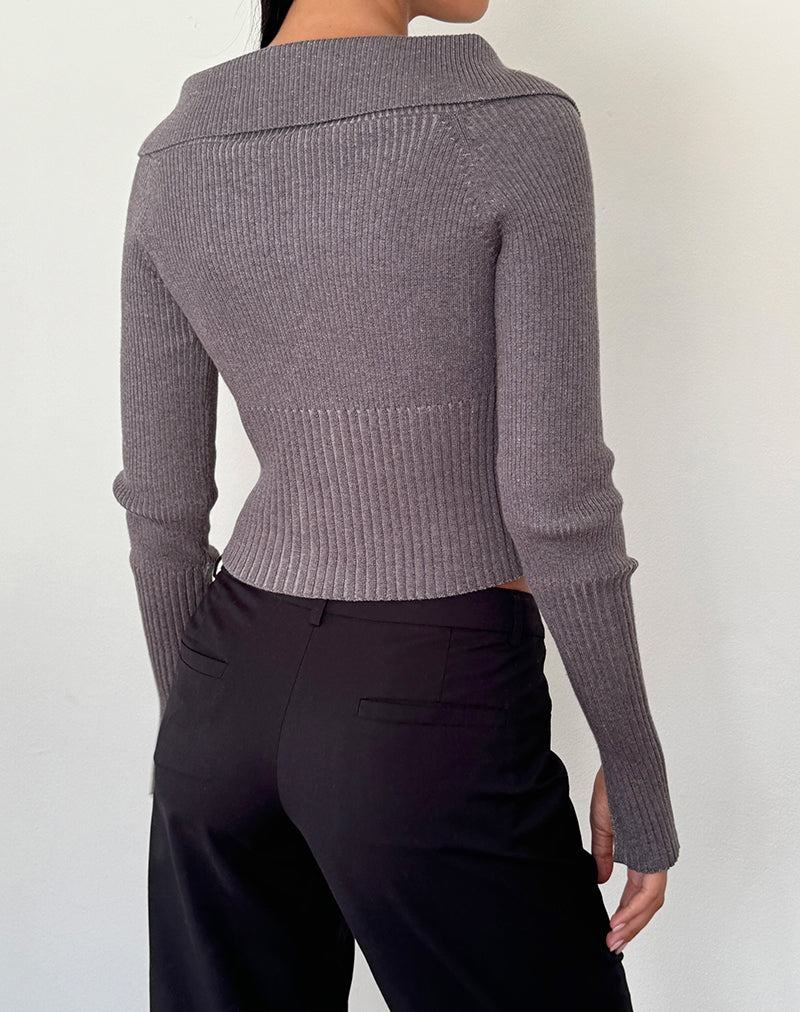 Women's Motel Rocks Radia Long Sleeve Off-shoulder Zip Through Jumpers Dark Grey | HXG4348RT