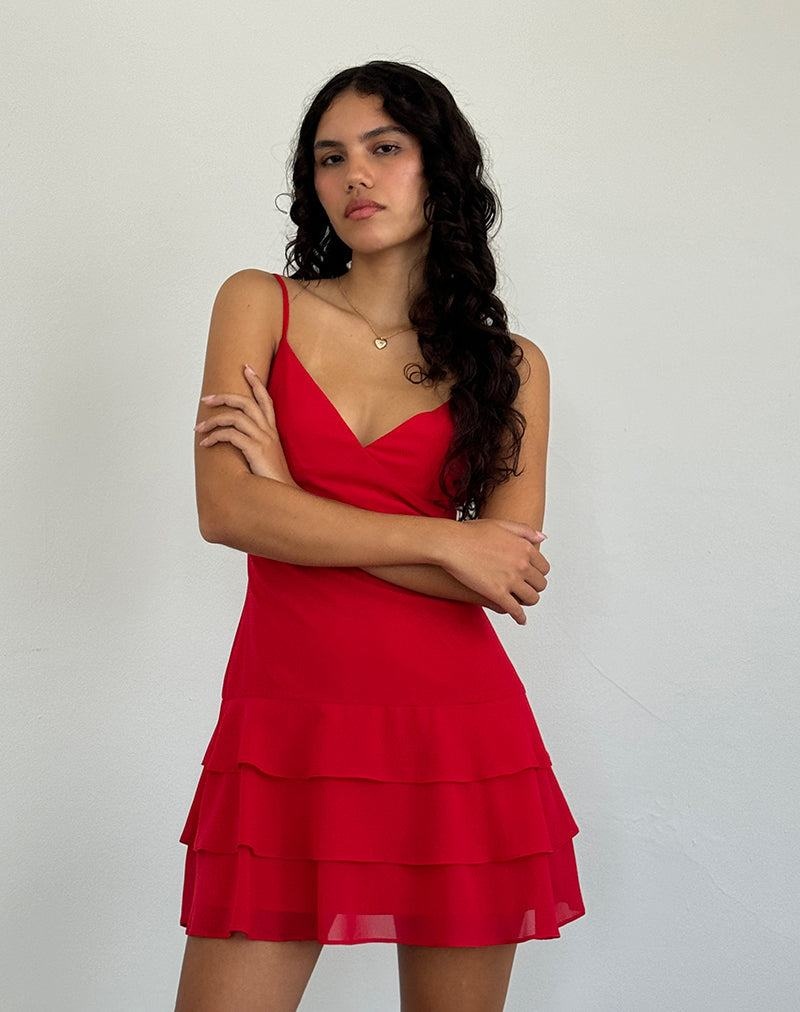 Women's Motel Rocks Riasi Ruffle Mini Dress Red | PIJ54XC