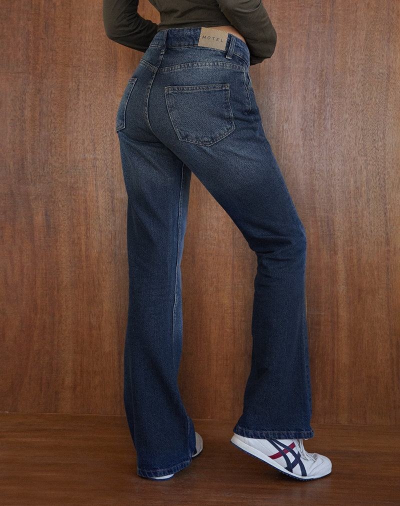 Women's Motel Rocks Rigid Low Rise Flare Jeans Dark Blue | HFR2498OO