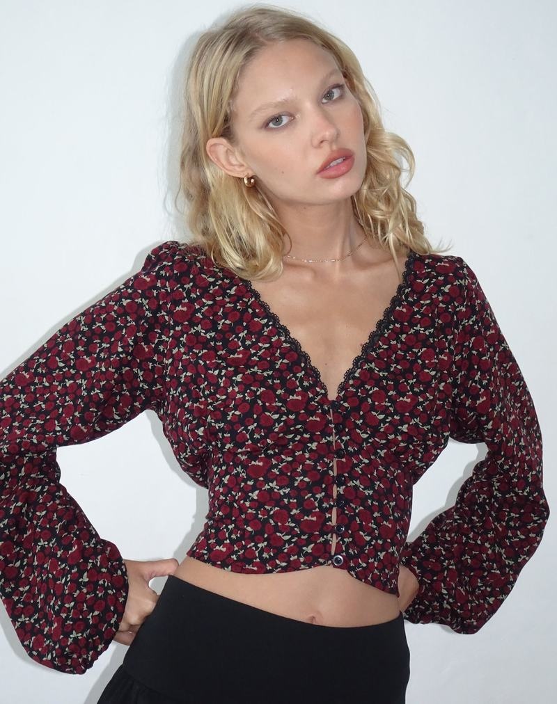 Women's Motel Rocks Rosani Long Sleeve Blouse Dark Red Black | ION3782ES