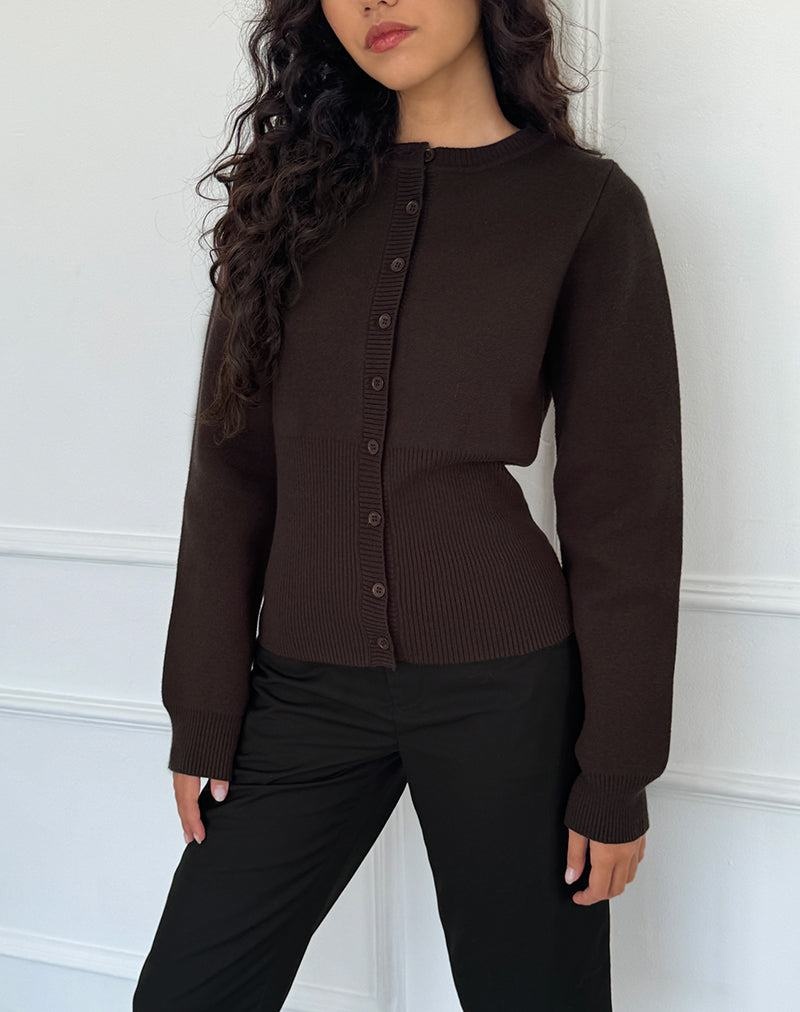 Women's Motel Rocks Subra Long Sleeve Ribbed Hem Cardigan Dark Brown | XFA2737GN