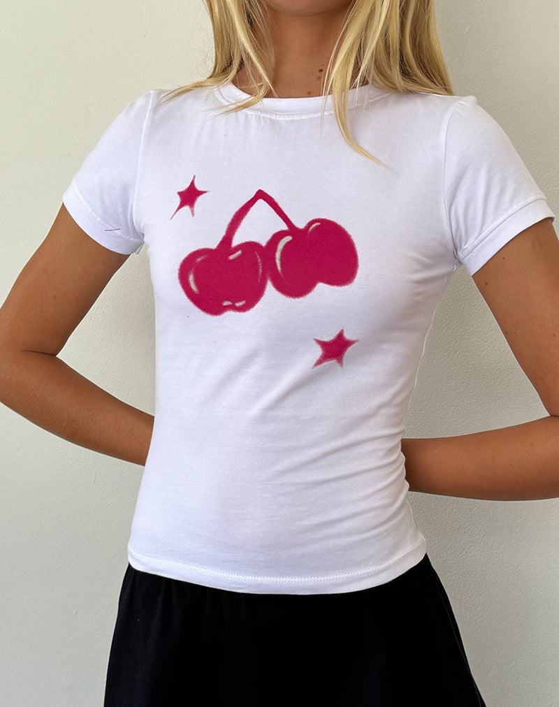 Women's Motel Rocks Sutin Baby Tee T Shirts White Pink | AAJ885NC