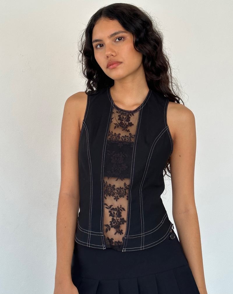 Women's Motel Rocks Verbena Lace Panel Vest Black | WAQ6433EG