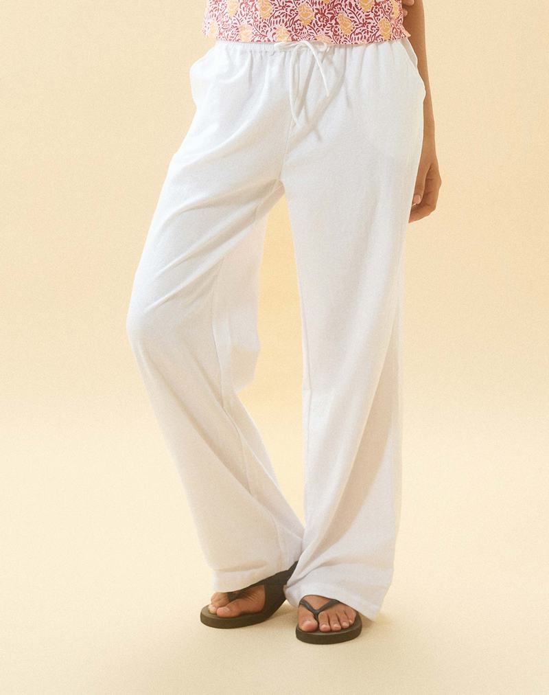 Women's Motel Rocks Wasic Wide Leg Linen Trousers White | YZH352VO