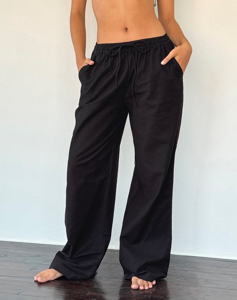 Women\'s Motel Rocks Wasic Wide Leg Linen Trousers Black | IKK9871QA