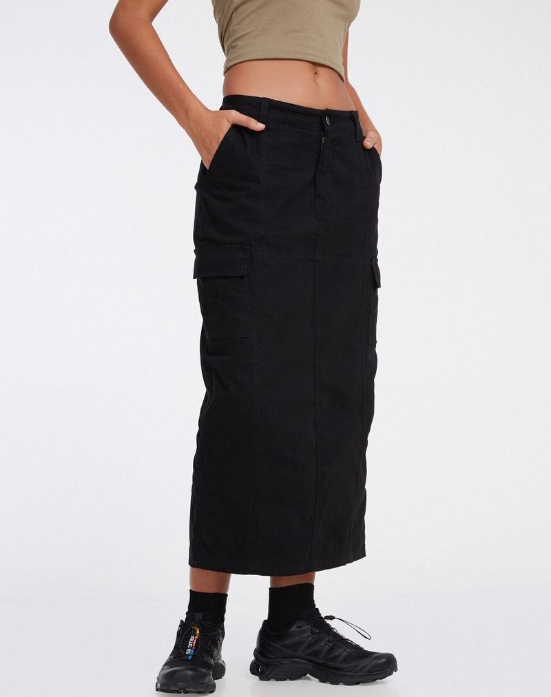 Women's Motel Rocks Widya Cargo Midi Skirts Black | KKB3828ZI