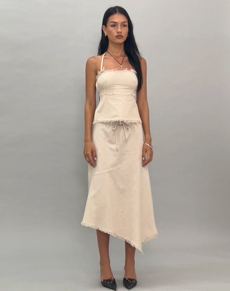 Women's Motel Rocks Yvaine Asymmetric Midi Skirts White | XIJ963UP