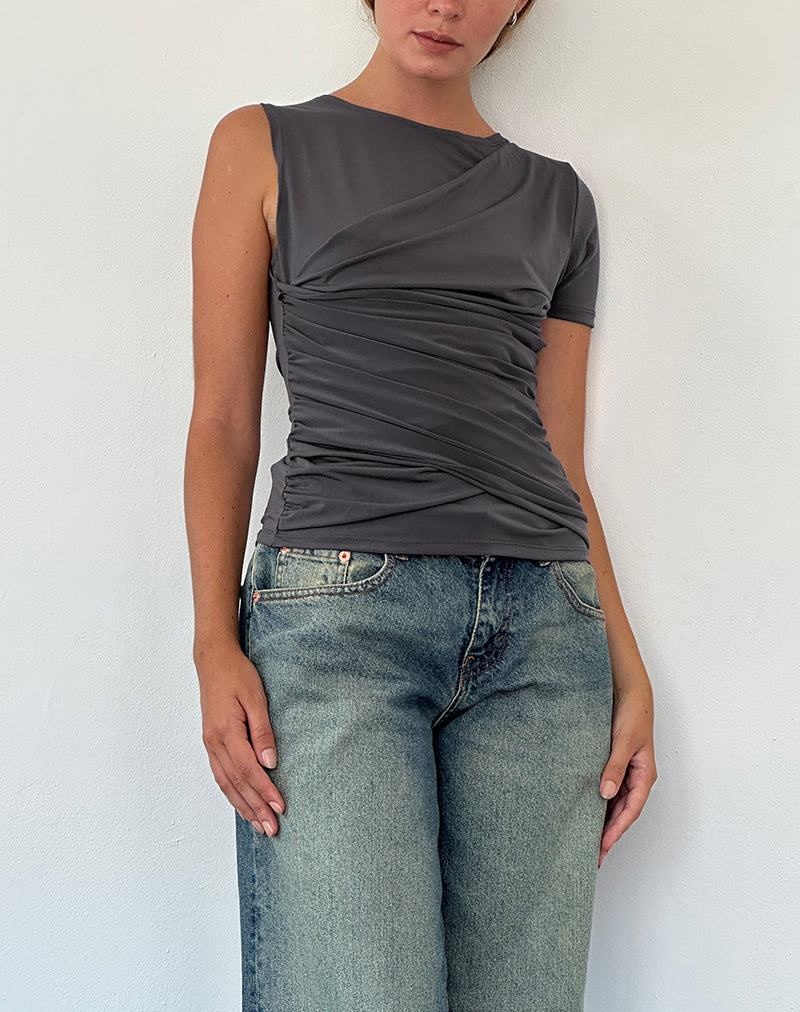 Women's Motel Rocks Zera Asymmetric Ruched T Shirts Grey | UMB1038SP