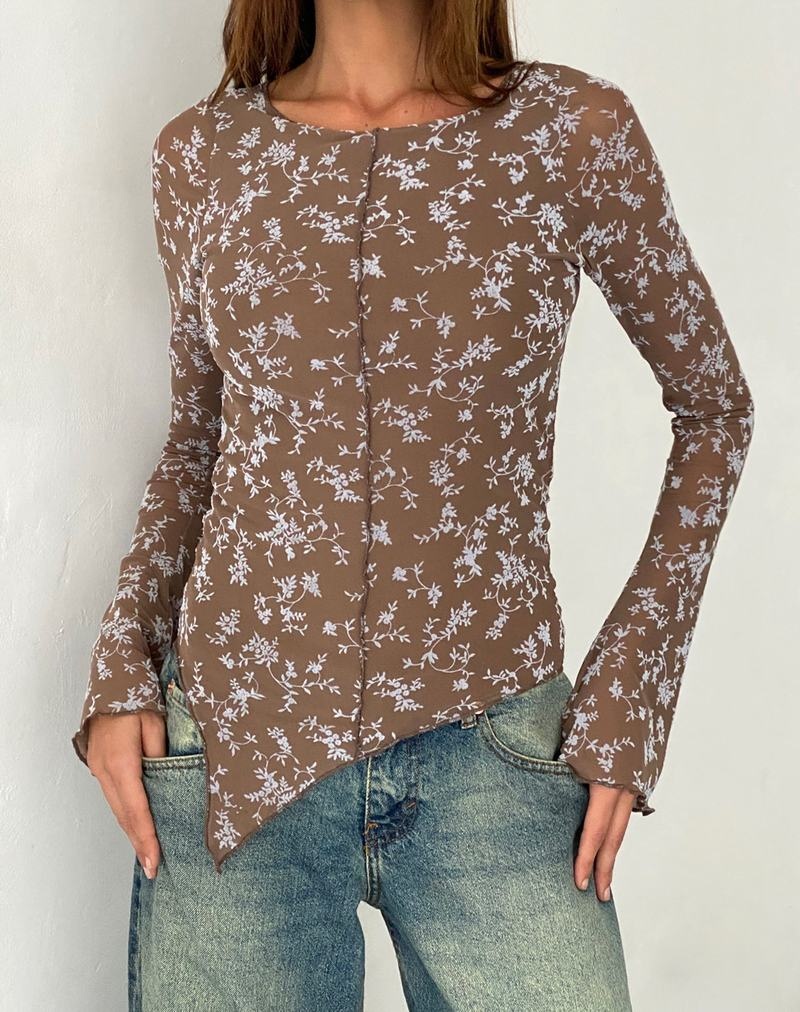 Women's Motel Rocks Zest Mesh Long Sleeve Blouse Dark Grey Brown | JNH10016NO