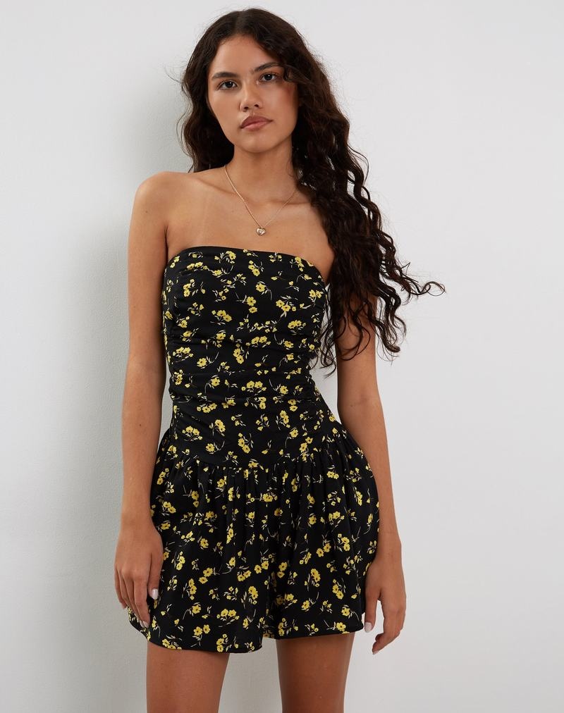 Women's Motel Rocks Zhao Bandeau Mini Dress Black Yellow | BEM3422UC